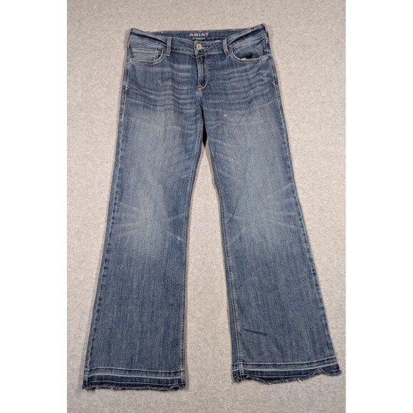 Ariat Denim Women Jeans 32Rx31 Trouser Boot Leg Raw Frayed Hems Light Wash - Picture 1 of 15